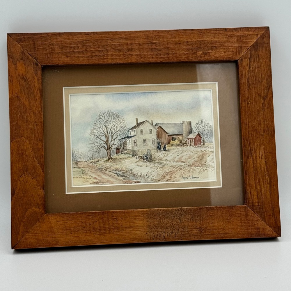 Margaret J Herrmann Signed Watercolor Painting Framed Farmhouse Barn Rural Scene